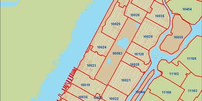 એનવાયસી ઝીપ કોડ નકશો મેનહટન