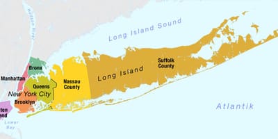 નકશો ન્યૂ યોર્ક, મેનહટન અને લોન્ગ આઇલેન્ડ